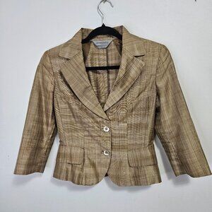 SPORTMAX  Tailored Single Breast Silk Blazer Sz 2 Tan Brown Italy